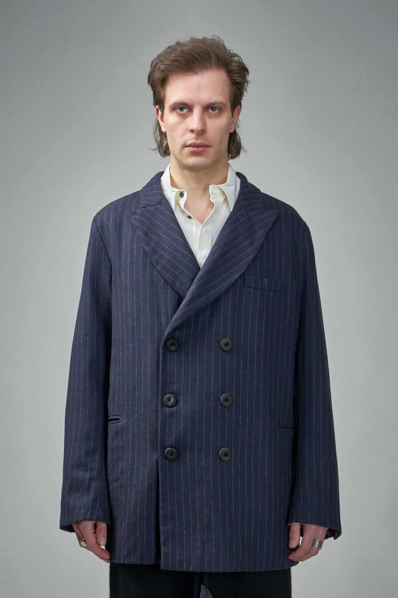 Geoffrey B. Small EV8J10 Handmade Elongated Double-Breasted, 6 Buttons, Double Vent Tailored Jacket - LABELS