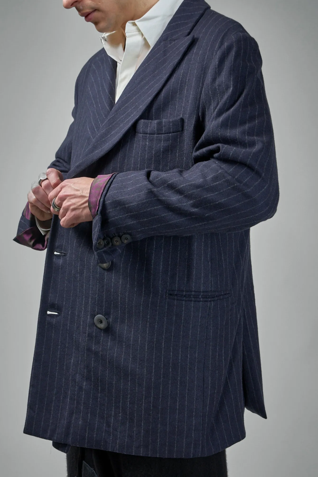 Geoffrey B. Small EV8J10 Handmade Elongated Double-Breasted, 6 Buttons, Double Vent Tailored Jacket - LABELS