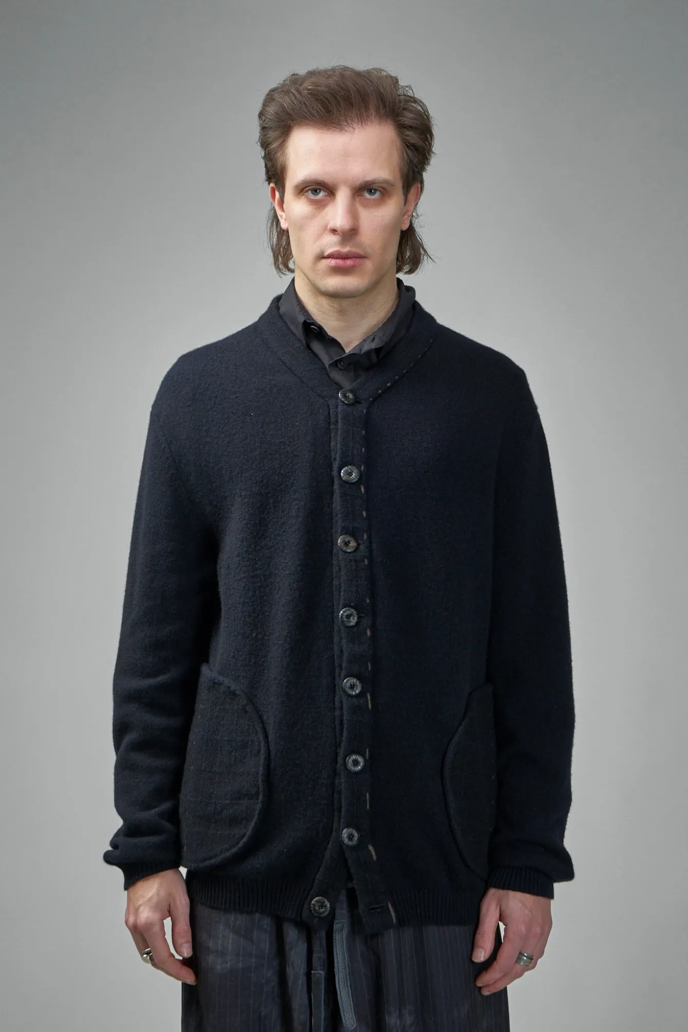 Geoffrey B. Small EV8K06 Handmade 8 Button-Front V-Neck Cardigan Sweater - LABELS